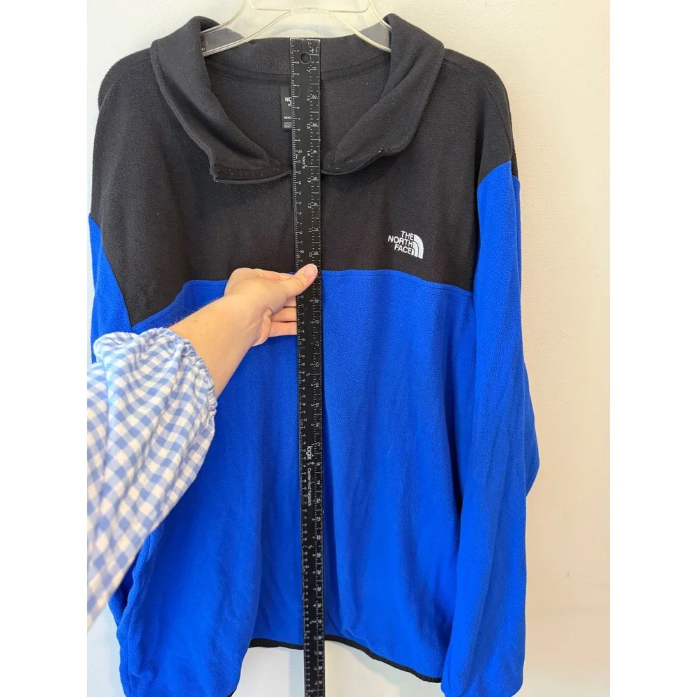 The North Face Mens XXL Blue Black Colorblock Quarter Zip Fleece Pullover Logo